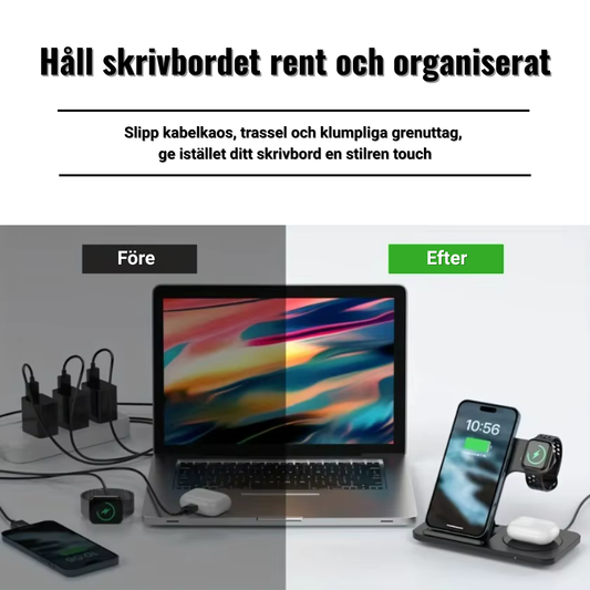 3-i-1 Trådlös Snabbladdare
